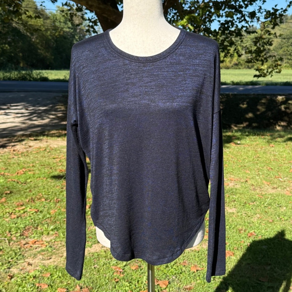 Rag & Bone Navy Blue Metallic Space Dye Long Sleeve High Low Top Small Designer